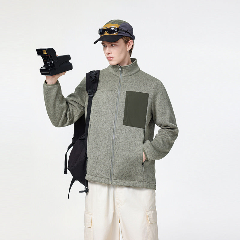 Men's Structured Fleece Zip Jacket with High Stand Collar and Nylon Chest Pocket Mune Fashion