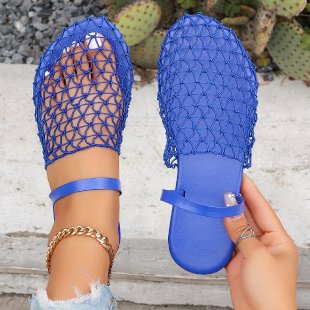 Women woven net mules with slip-on function, open heel and flexible lightweight sole design Mune Fashion