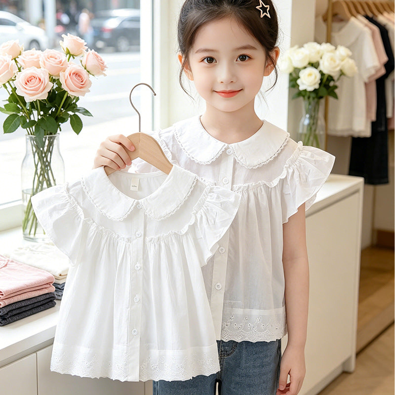 Girls elegant blouse with lace collar and ruffle details Mune Fashion