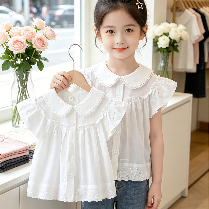 Girls elegant blouse with lace collar and ruffle details Mune Fashion