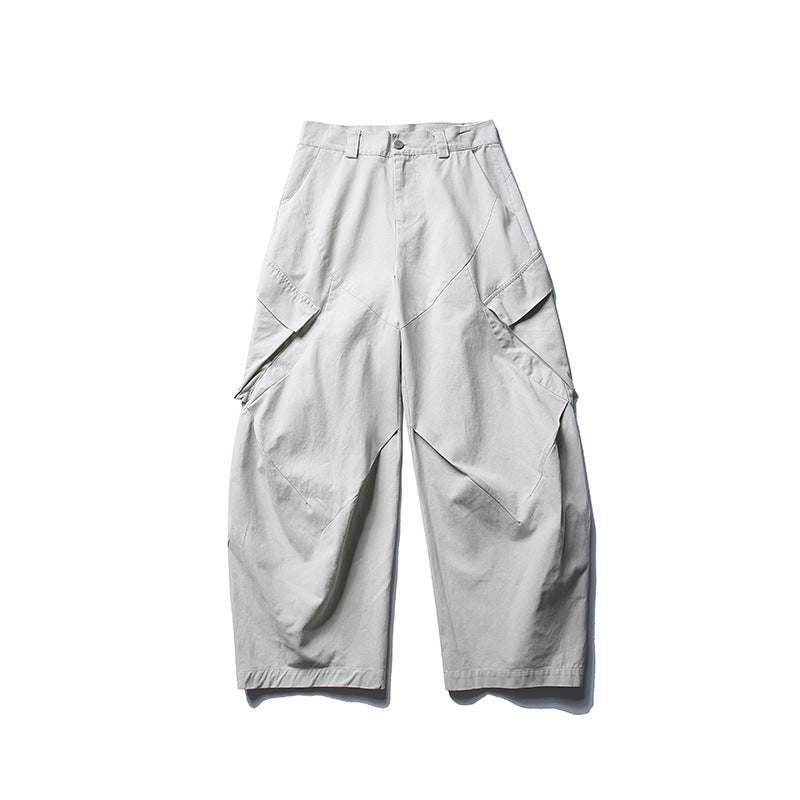 Men's wide cargo pants with asymmetrical flap pockets and cropped leg Mune Fashion