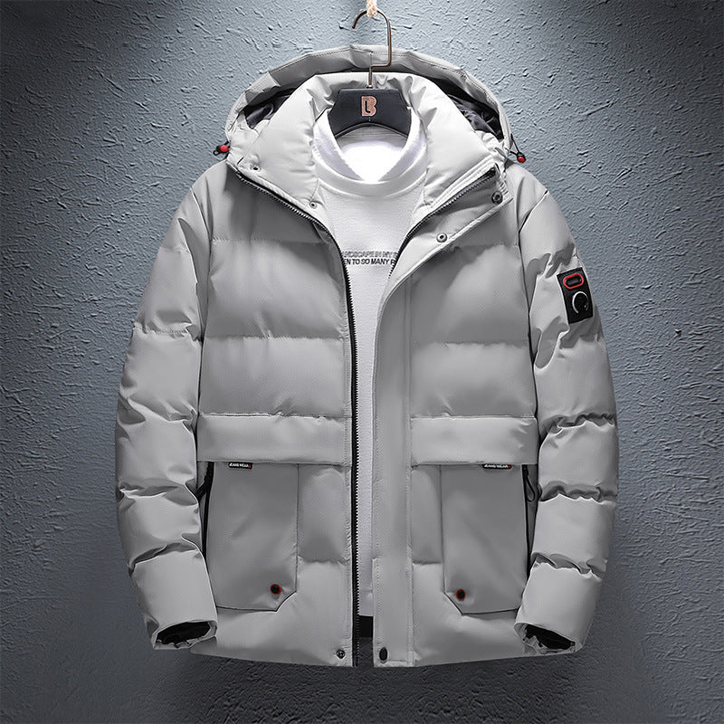 Men's Padded Short Parka with Hood, Water-Repellent Surface and Utility Pockets Mune Fashion