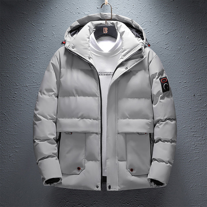 Men's Padded Short Parka with Hood, Water-Repellent Surface and Utility Pockets Mune Fashion