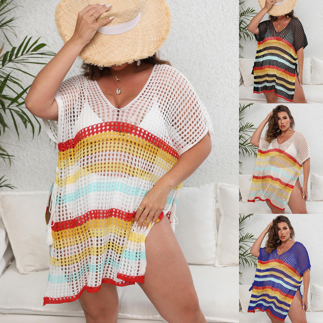 Women's airy beach cover-up with colorful hole design Mune Fashion