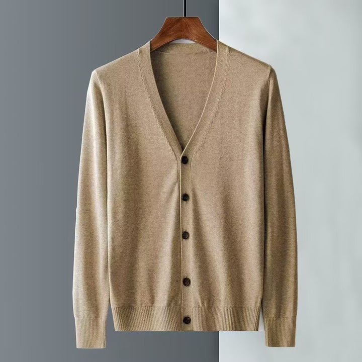 Men's Elegant Knit Jacket with V-Neck and Button Closure Mune Fashion