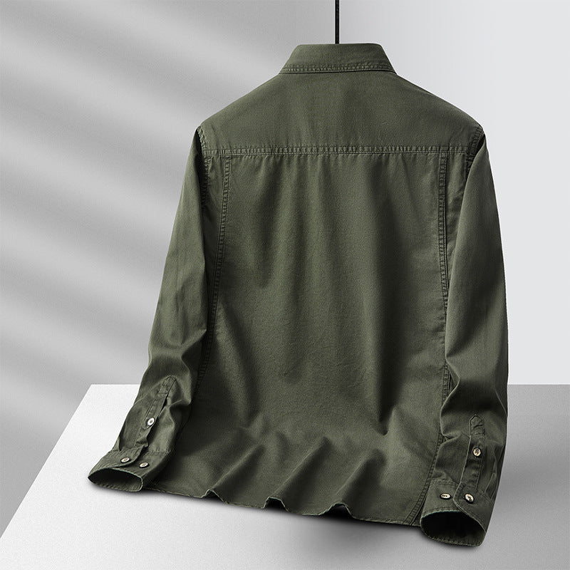 Men's Lightweight Cotton Utility Shirt Jacket with Flap Pockets and Full Button Placket Mune Fashion