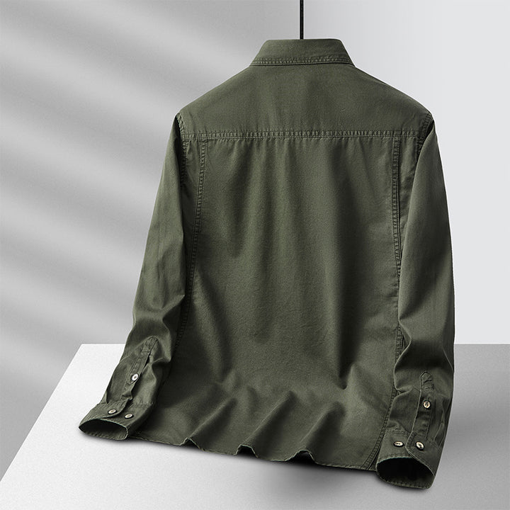 Men's Lightweight Cotton Utility Shirt Jacket with Flap Pockets and Full Button Placket Mune Fashion