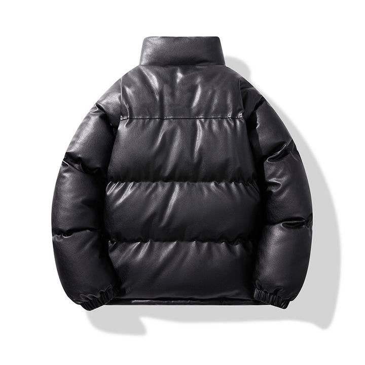 Unisex non-quilted insulation jacket with faux leather shoulder yoke and high collar Mune Fashion
