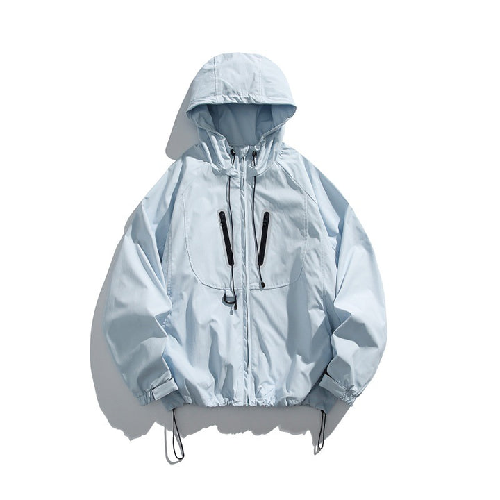 Unisex Technical Hooded Windbreaker in Boxy Cut with Vertical Chest Zippers and Drawstring Hem Mune Fashion