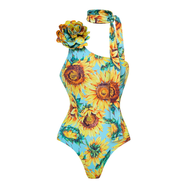 Women's One-Sided Swimsuit with Floral Appliqués Mune Fashion