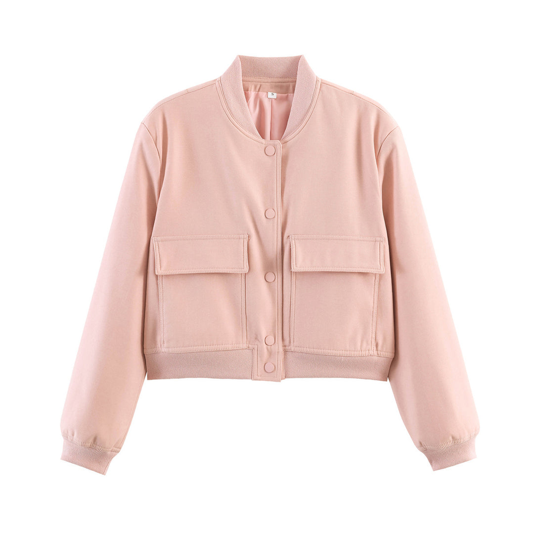 Women Cropped Boxy Transition Jacket with Large Flap Pockets and Ribbed Cuffs Mune Fashion