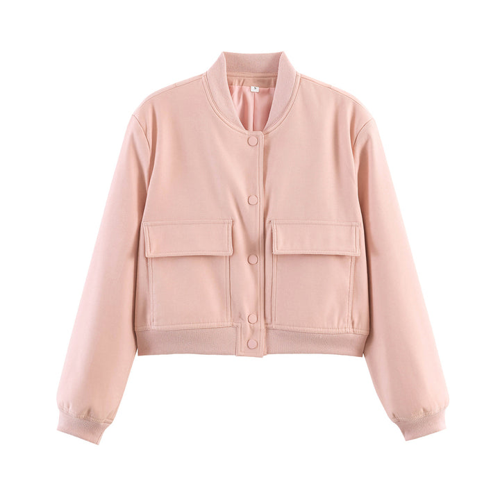 Women Cropped Boxy Transition Jacket with Large Flap Pockets and Ribbed Cuffs Mune Fashion