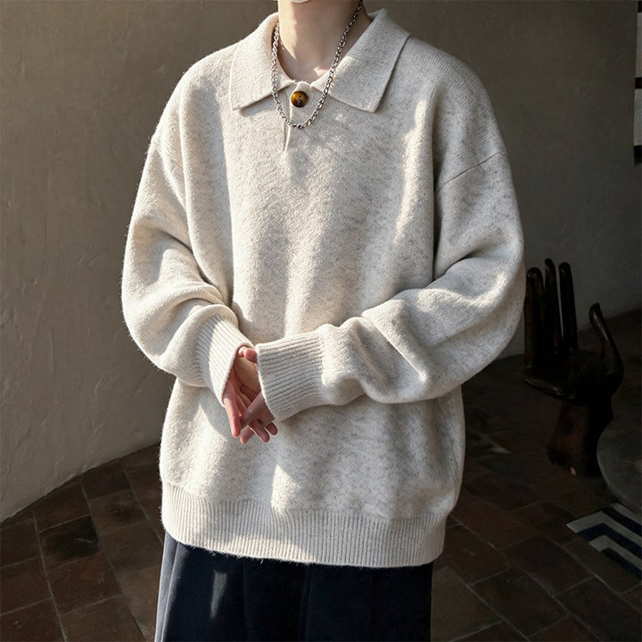 Women’s Oversize Knit Sweater with Polo Collar and One-Button Detail Mune Fashion