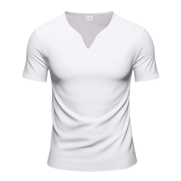 Men's slim-fit short-sleeve shirt with embedded V-notch and decorative stitching Mune Fashion