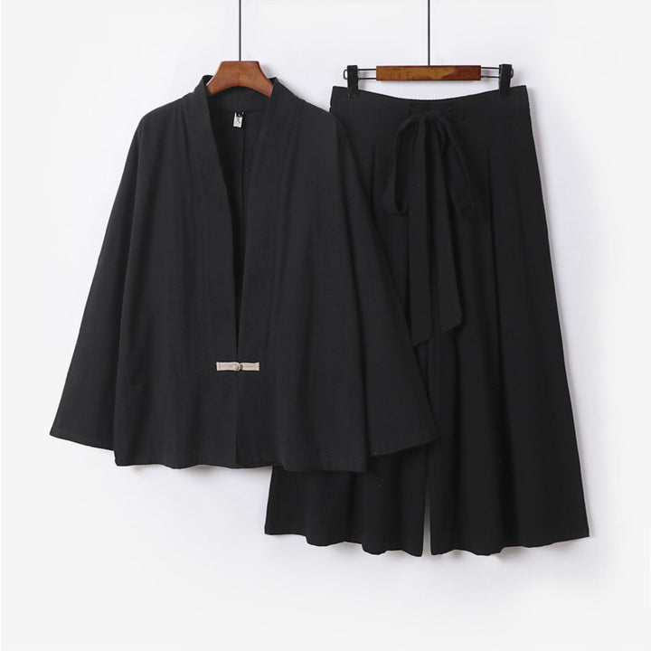 Women's Zen-inspired kimono set made of flowing viscose with short jacket and wide culotte pants Mune Fashion