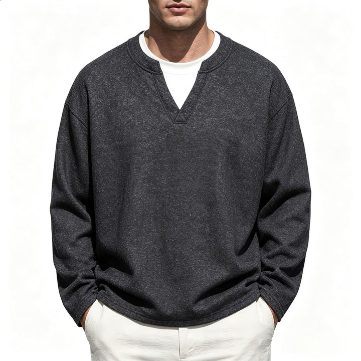 Men's Oversize Sweatshirt with V-Neck and Mélange Texture Mune Fashion