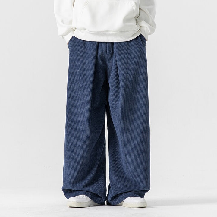 Men's Wide Cord Pants with Pleats and Relaxed Silhouette Mune Fashion
