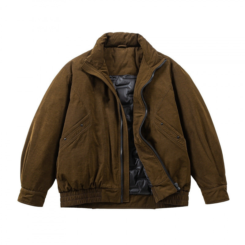 Men's Oversized Bomber Jacket made of Suede Look with High Standing Collar and Elastic Hem Mune Fashion