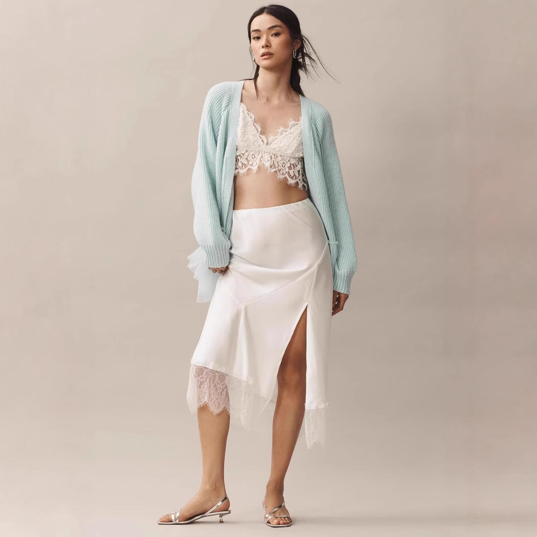 Women's Fashion Knit Sweater with Tulle Details