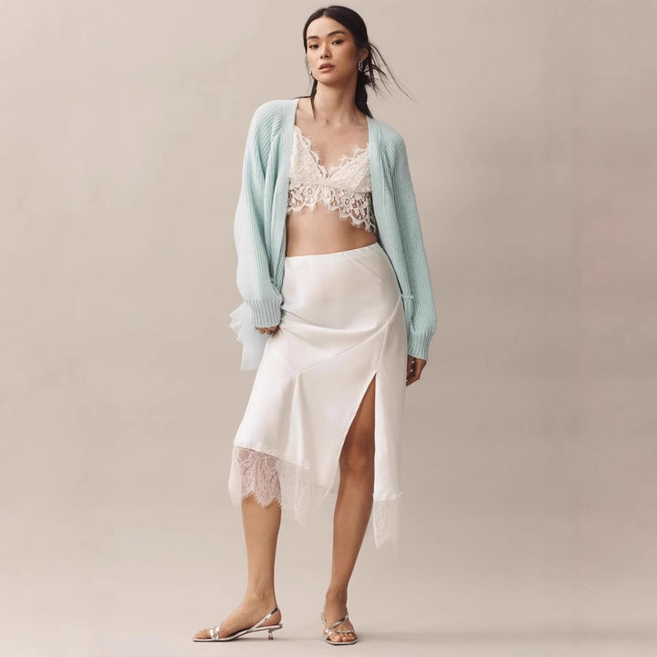 Women's Fashion Knit Sweater with Tulle Details