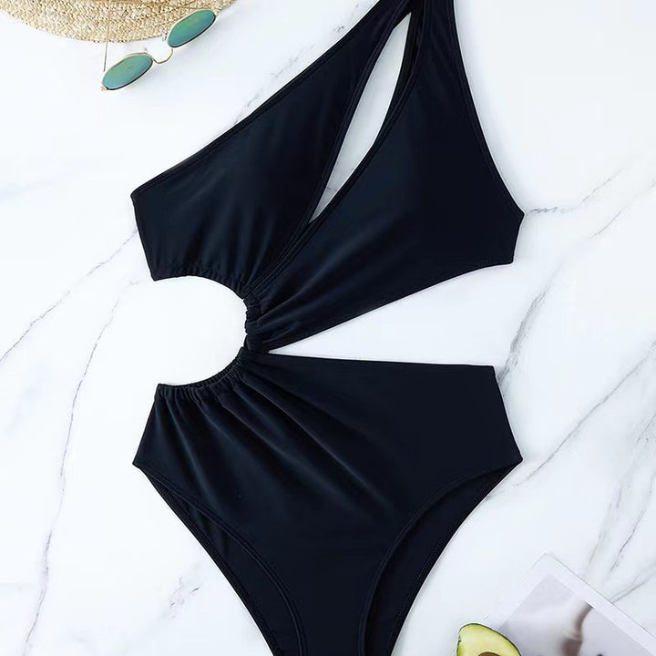 Ladies' one-piece swimsuit with asymmetrical cut and gathering Mune Fashion
