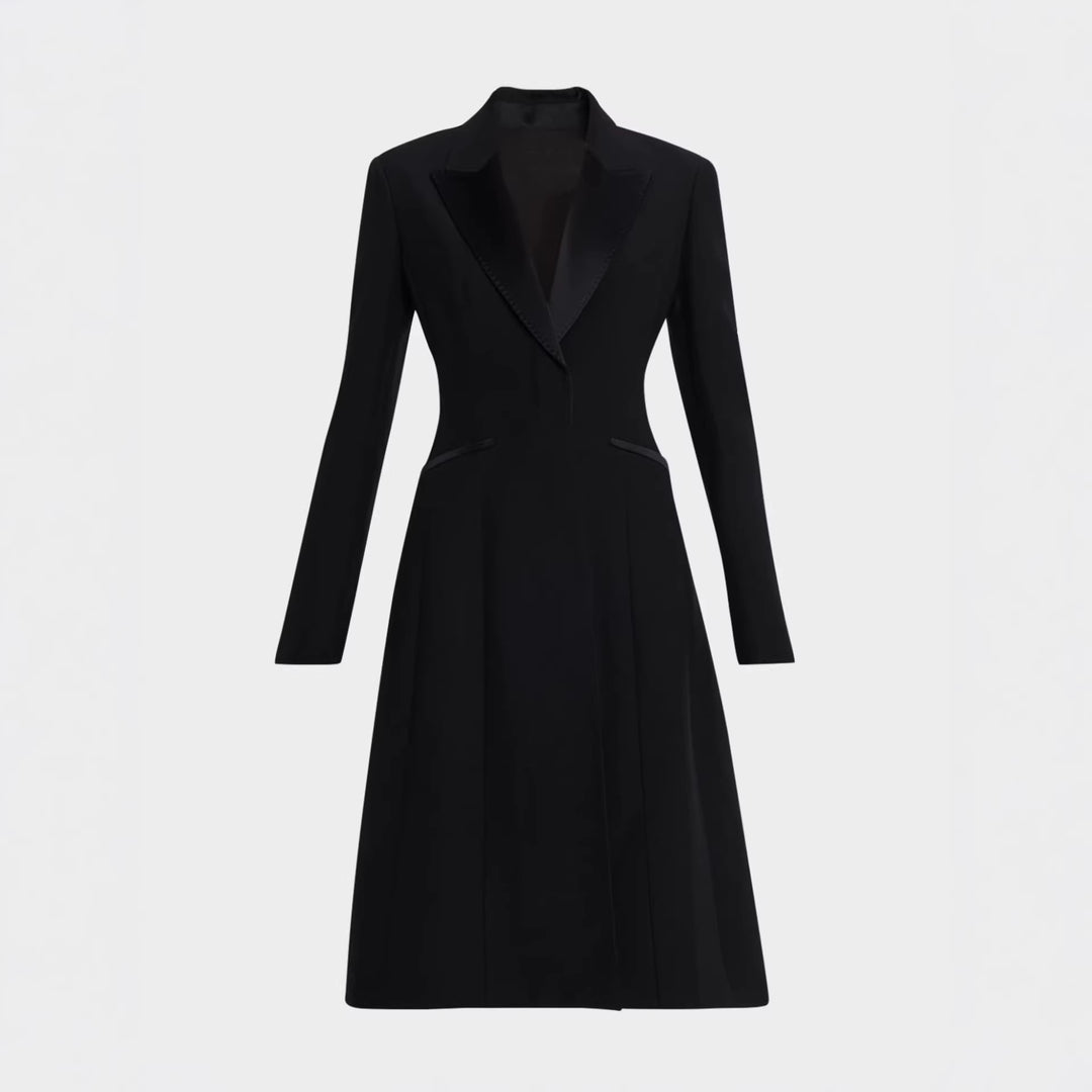 Women Tailored Evening Coat-Blazer with Satin Lapels and Slim Silhouette Mune Fashion
