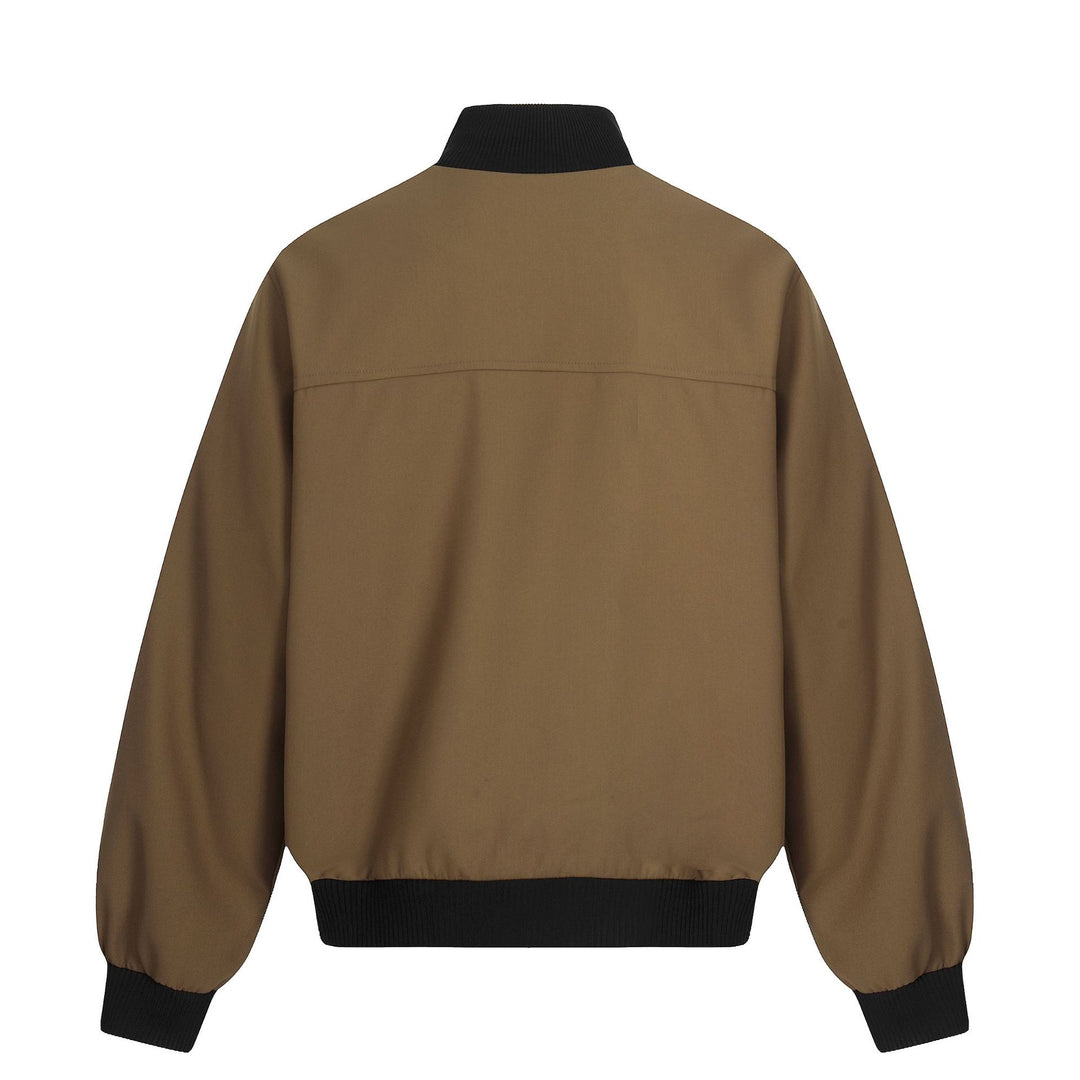 Unisex Short Boxy Bomber Jacket with Concealed Zip Front and High Ribbed Collar Mune Fashion