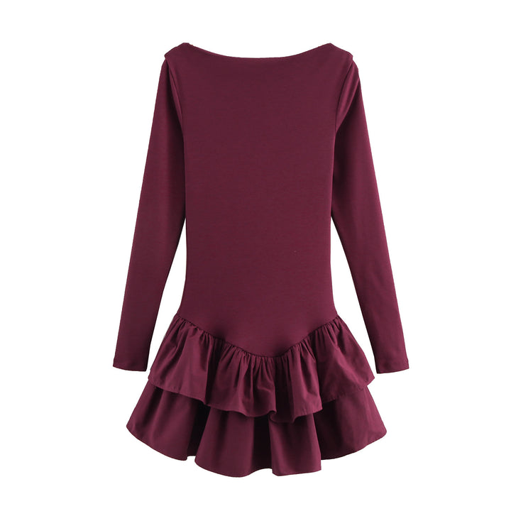 Women's figure-hugging mini dress with tiered ruffles and boat neckline Mune Fashion