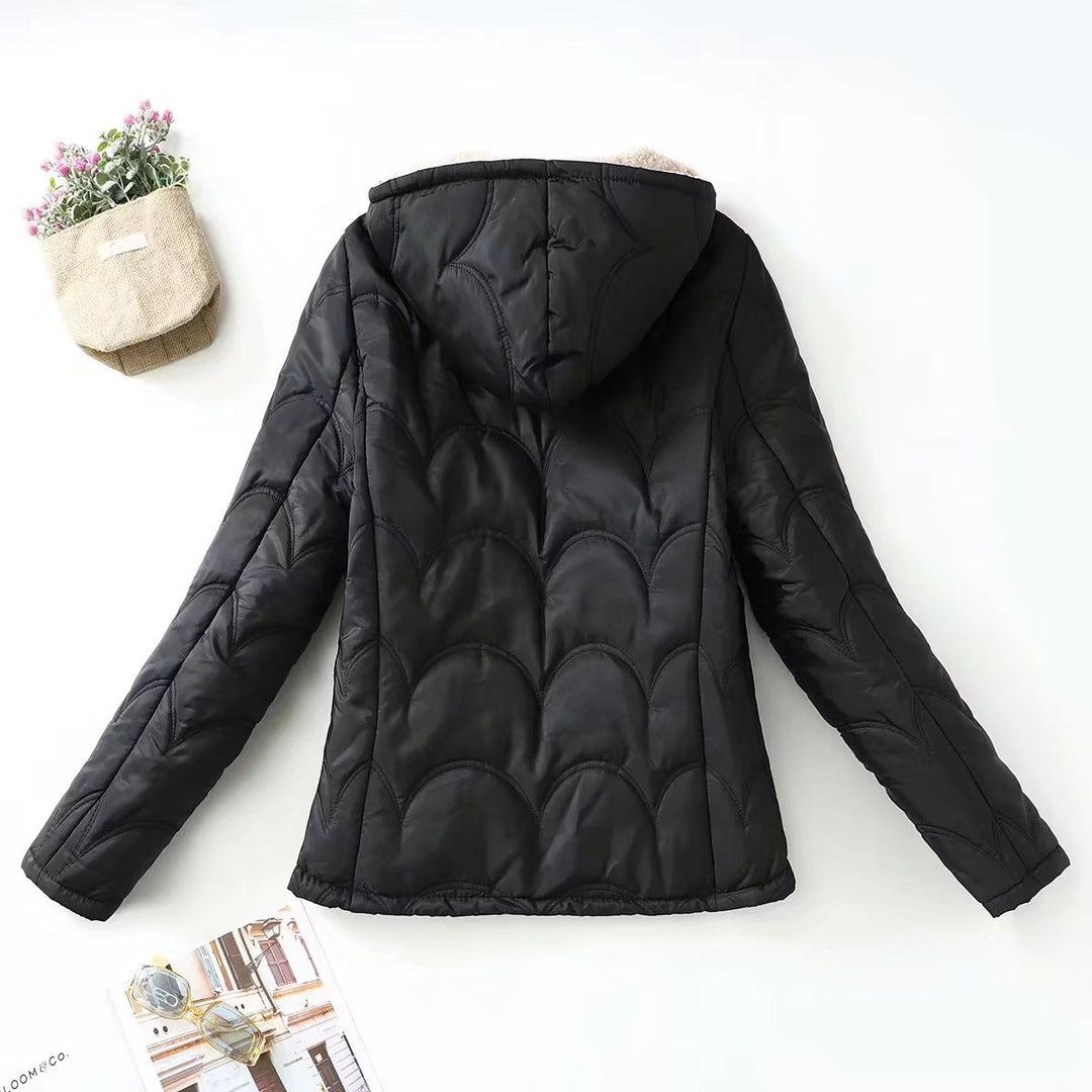 Ladies Quilted Hooded Jacket with Cozy Teddy Lining and Side Pockets Mune Fashion