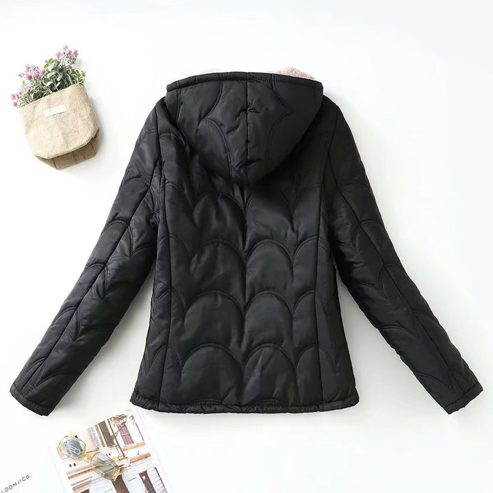 Ladies Quilted Hooded Jacket with Cozy Teddy Lining and Side Pockets Mune Fashion