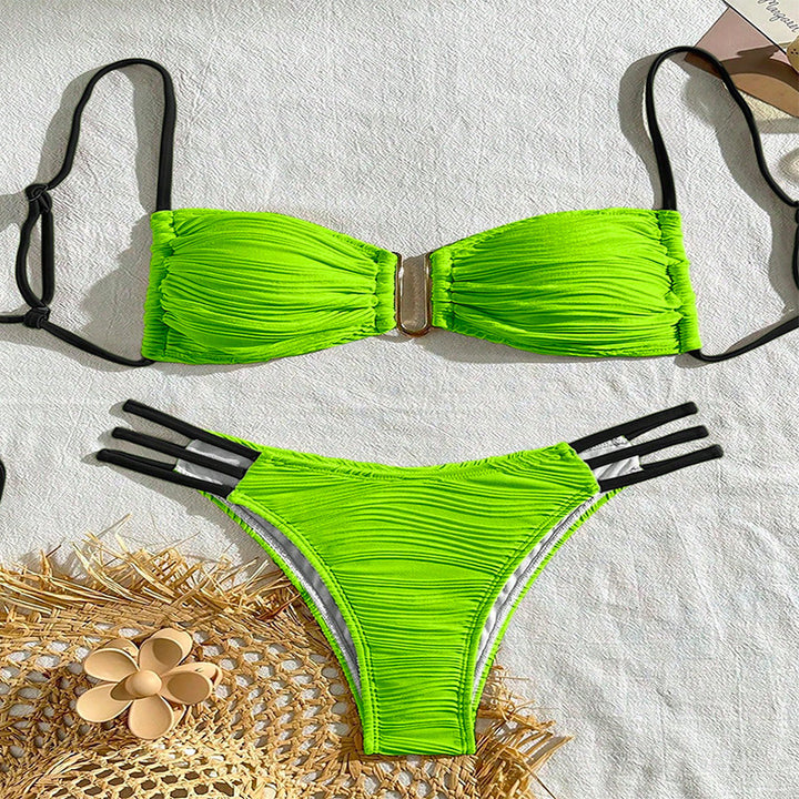 Ladies bandeau bikini with gathering and high leg cuts Mune Fashion