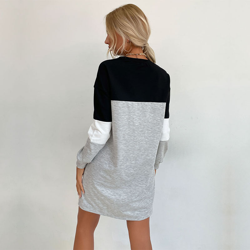 Ladies Colorblock Sweat Dress with Round Neckline and Casual Fit Mune Fashion