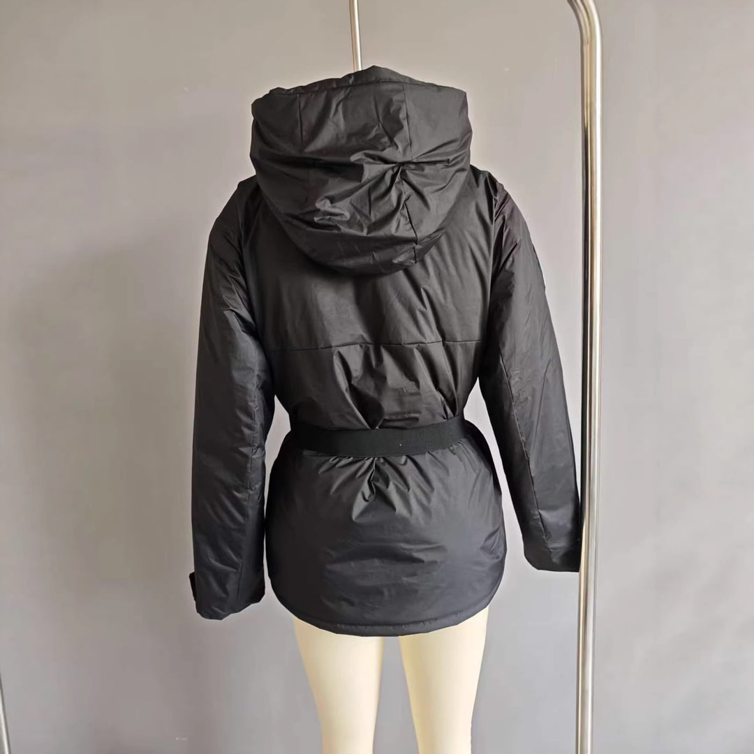 Women's High-Functionality Down-Look Ski Jacket with Waist Belt and Hood Mune Fashion
