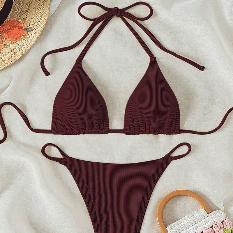 Ladies Triangular Bikini with fine ribbed effects and customizable fit Mune Fashion