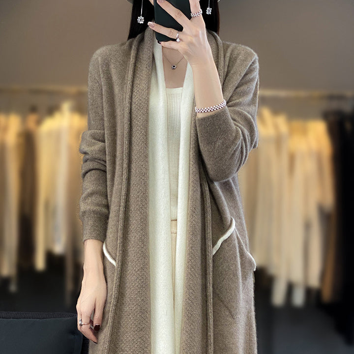 Women Long Open Cardigan in Cashmere-Look with Shawl Collar and Inset Pockets Mune Fashion