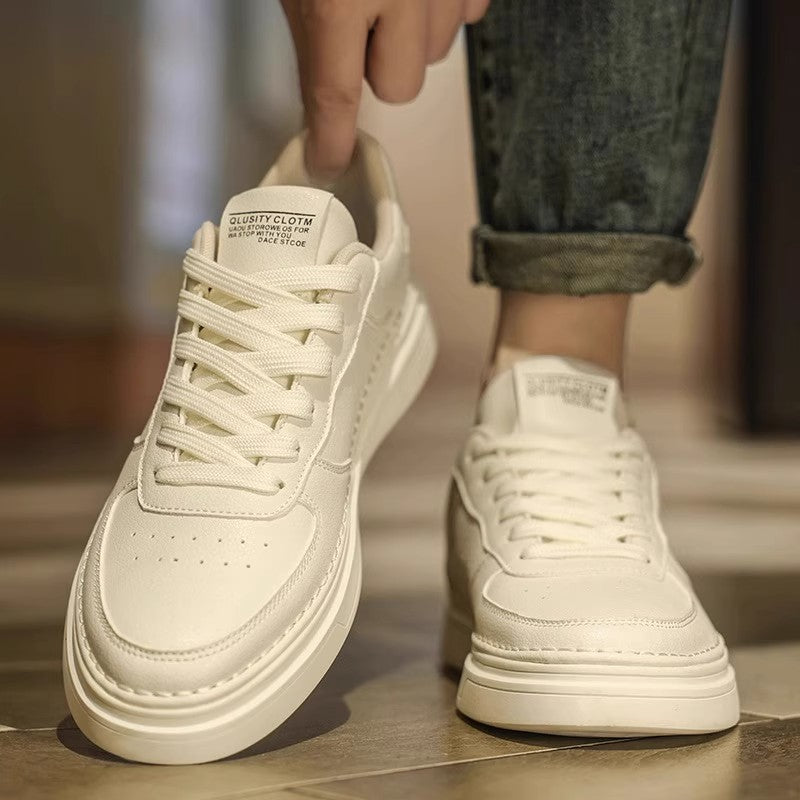 Unisex minimalist leather look platform sneaker with padded heel collar and shock-absorbing lightweight sole Mune Fashion