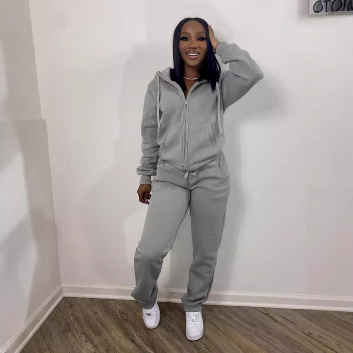 Women's Comfort Zip Hoodie with High Waist Bootcut Jogging Pants Set Mune Fashion