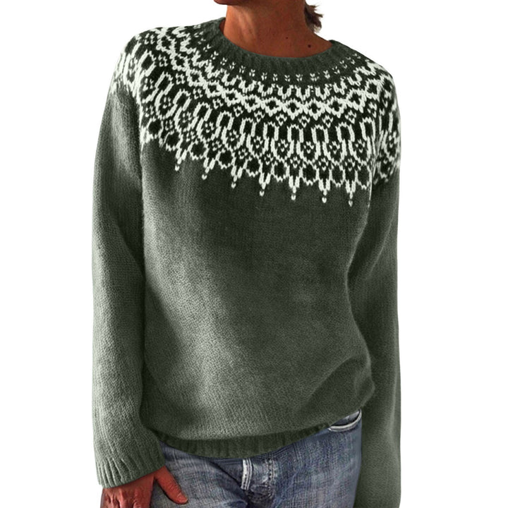 Women's Norwegian sweater made of wool blend with round neck and traditional Fair Isle yoke Mune Fashion