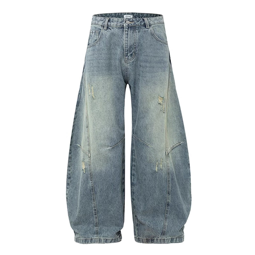 Women Wide-Cut Denim Pants with Tears Mune Fashion