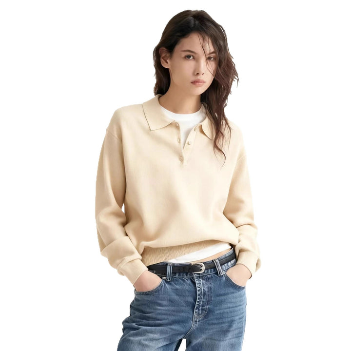 Women's fine-knit polo sweater with button placket and ribbed hem Drune