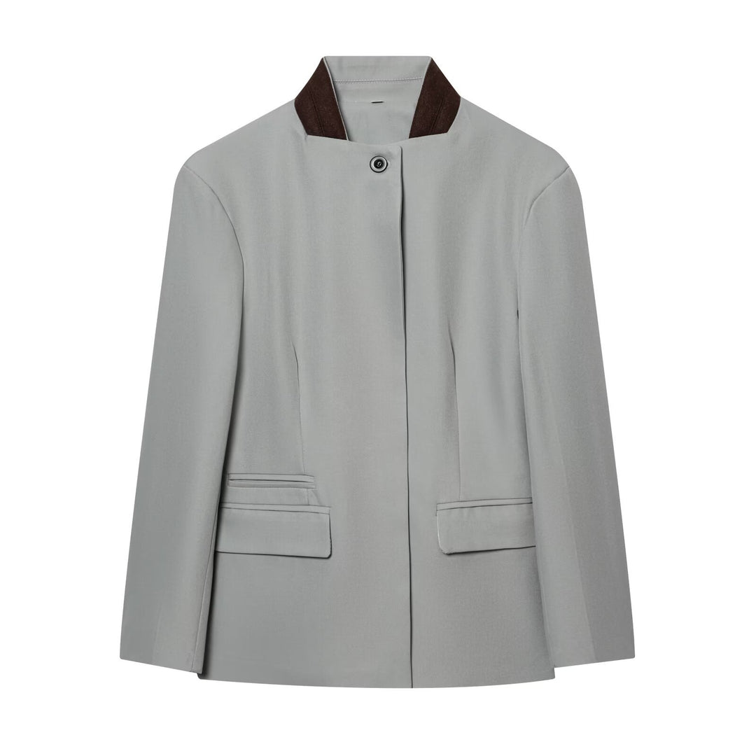 Women's short blazer with stand-up collar and concealed button placket Mune Fashion
