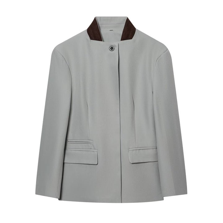 Women's short blazer with stand-up collar and concealed button placket Mune Fashion