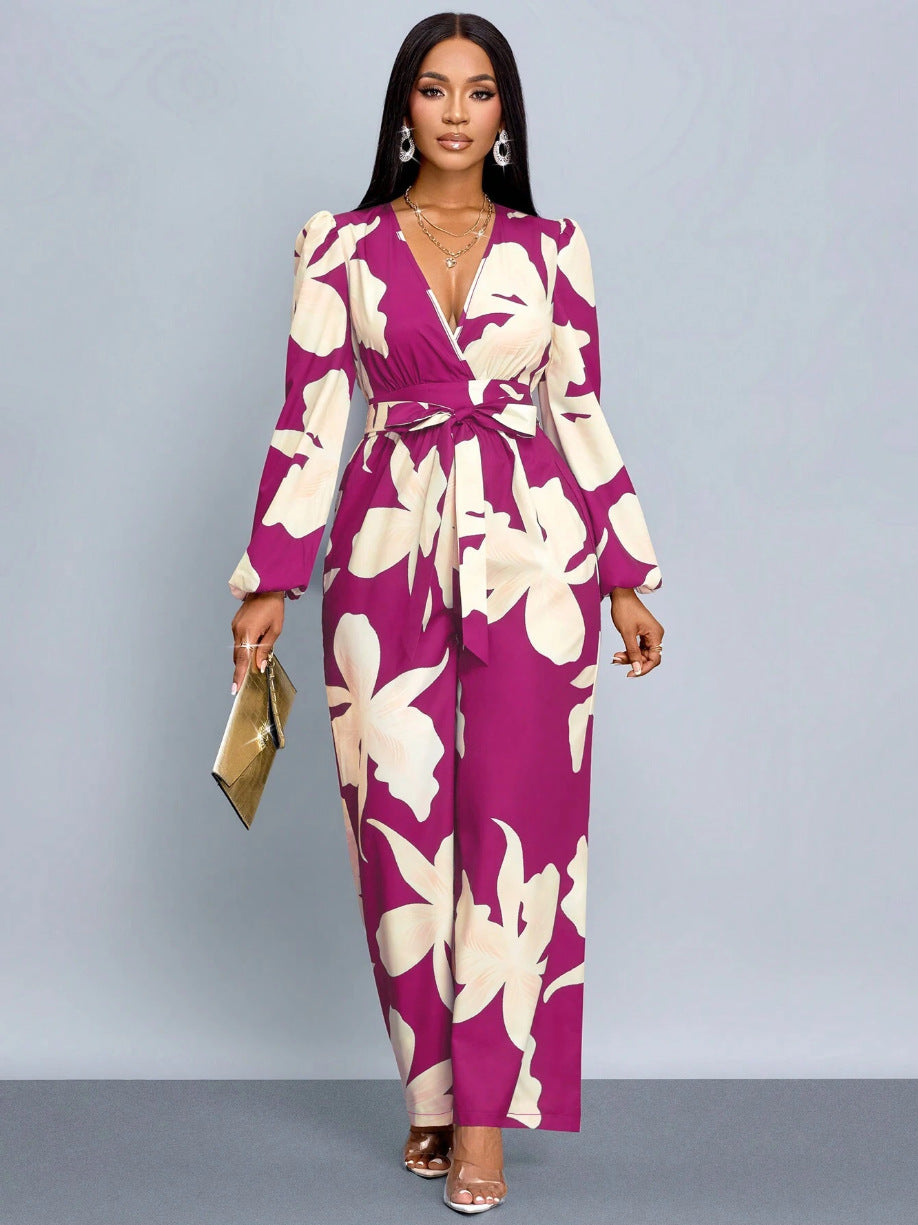 Women Elegant Maxi Dress with Deep V-Neck and Novoline Mune Fashion