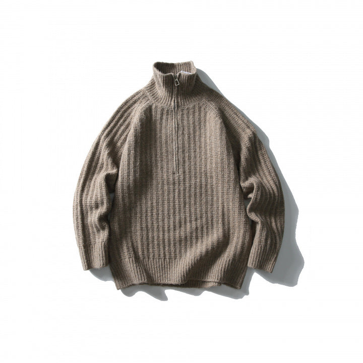 Unisex Oversize Ribbed Half-Zip Sweater with Stand-Up Collar Mune Fashion