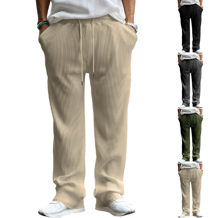 Men's Ribbed Wide Casual Pants with Drawstring Mune Fashion