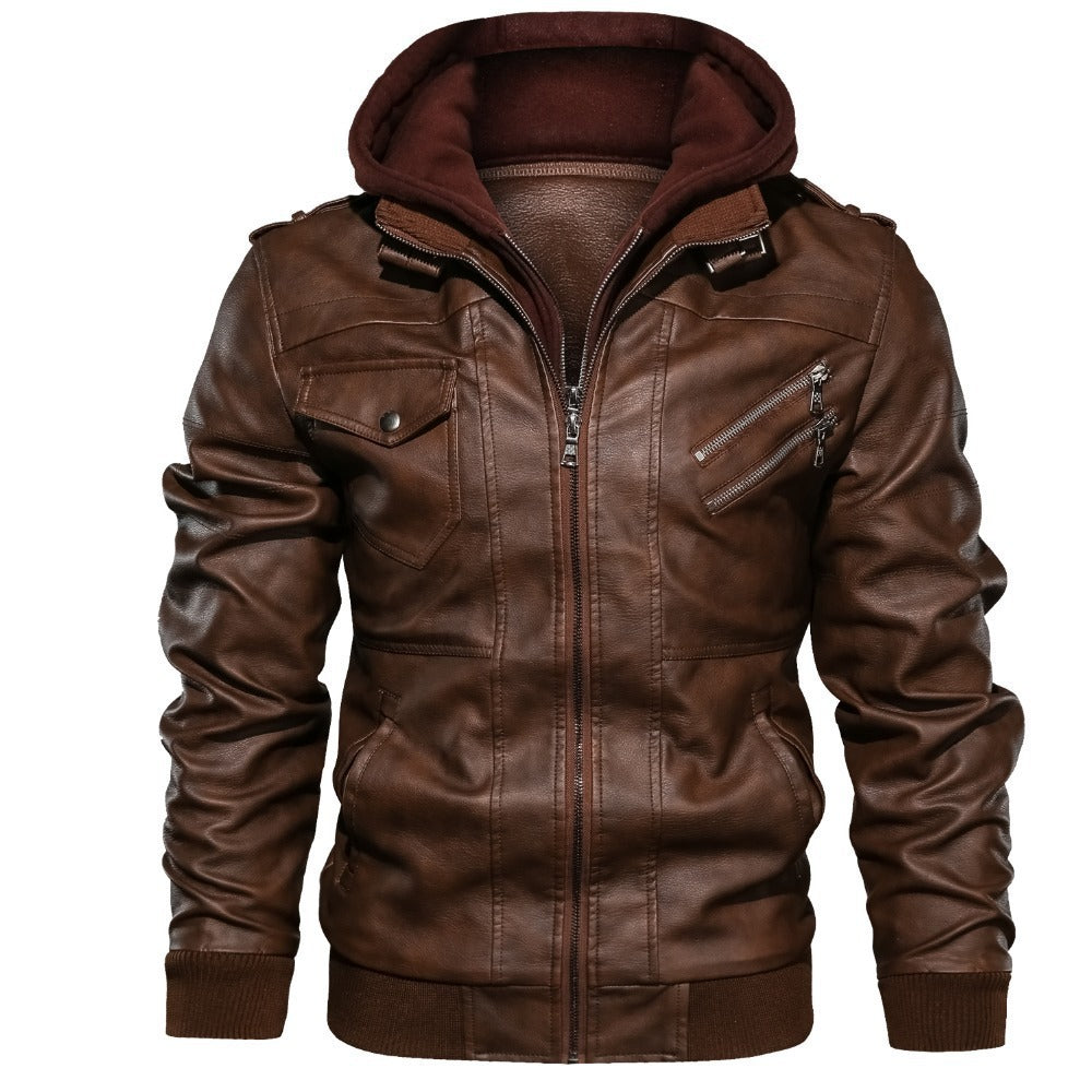 Men's Stylish Faux Leather Jacket with Hood Mune Fashion