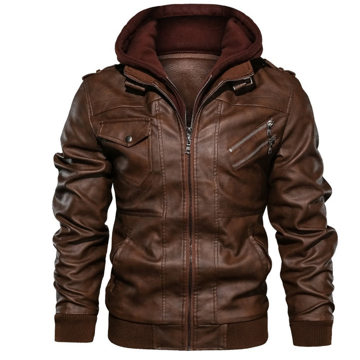 Men's Stylish Faux Leather Jacket with Hood Mune Fashion
