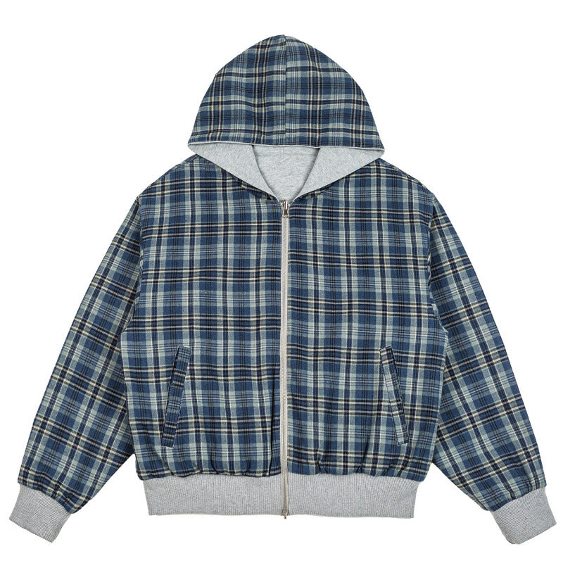 Unisex Padded Hoodie Bomber Jacket with Checkered Flannel Lining and Sturdy Zipper Mune Fashion