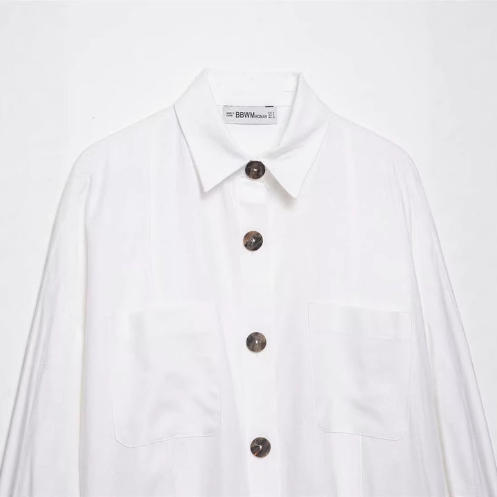 Women's Oversized Shirt Jacket with Three-Quarter Kimono Sleeves and Patch Pockets Mune Fashion