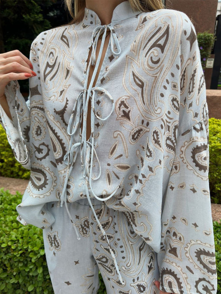 Women's wide Palazzo pants with paisley print, elastic waistband & pockets Mune Fashion